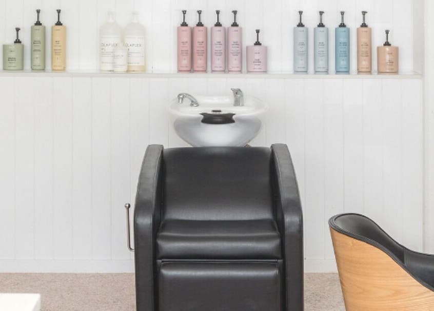 Elegant hair wash station with products at Stellar Salon, Coolangatta, Queensland, AU.