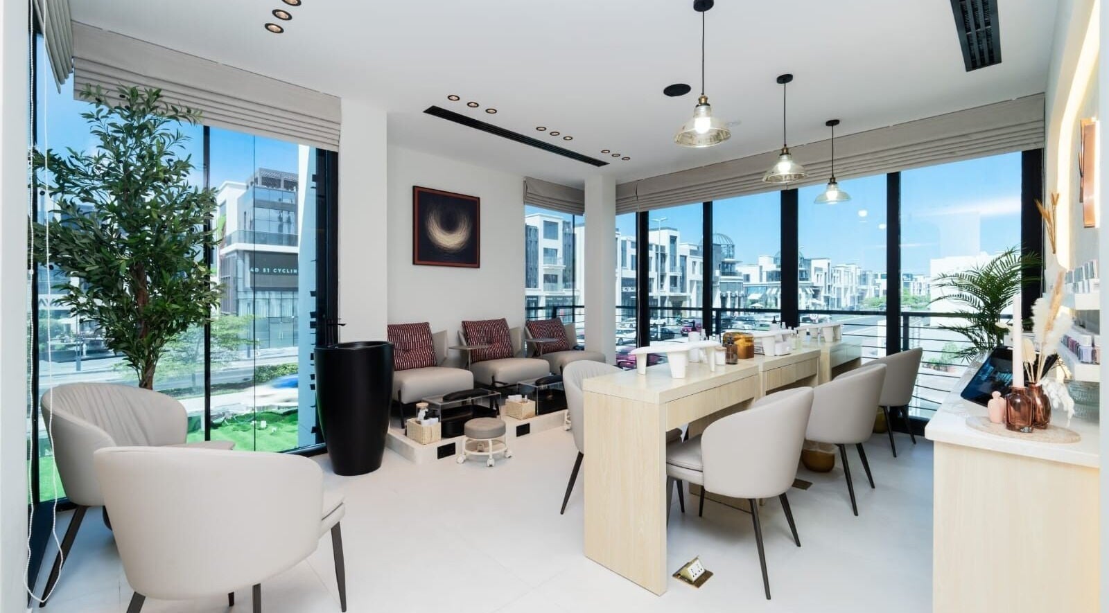 Chic interior of Huracan By Amel - Ladies salon in Dubai, Dubai, AE with stylish seating and decor.