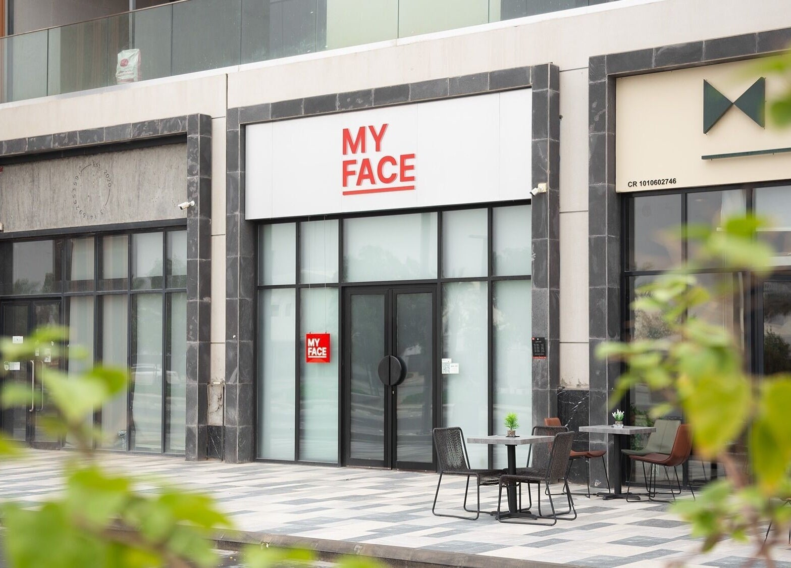 Front entrance of My Face in Riyadh, Riyadh Province, SA with seating area.