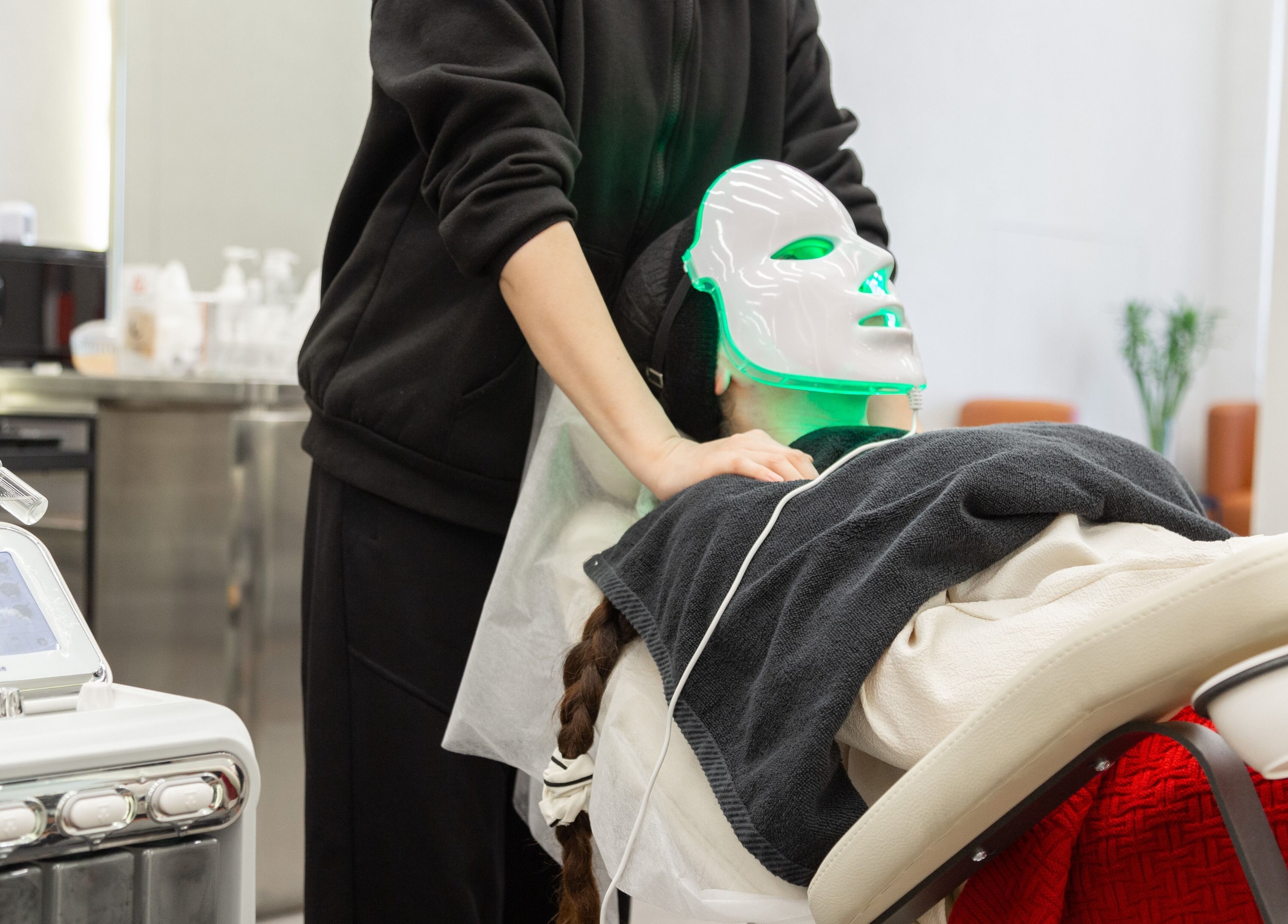 Client receiving LED light facial treatment at My Face, Riyadh, Riyadh Province, SA.