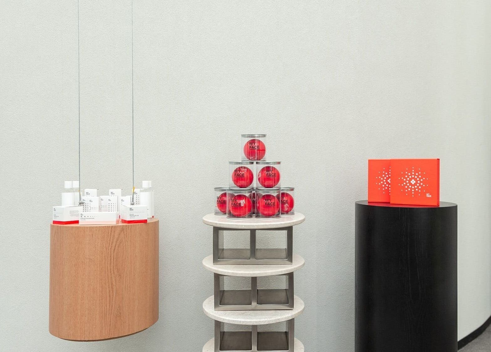 Products at My Face, Riyadh, Riyadh Province, SA, beautifully arranged on modern display stands.