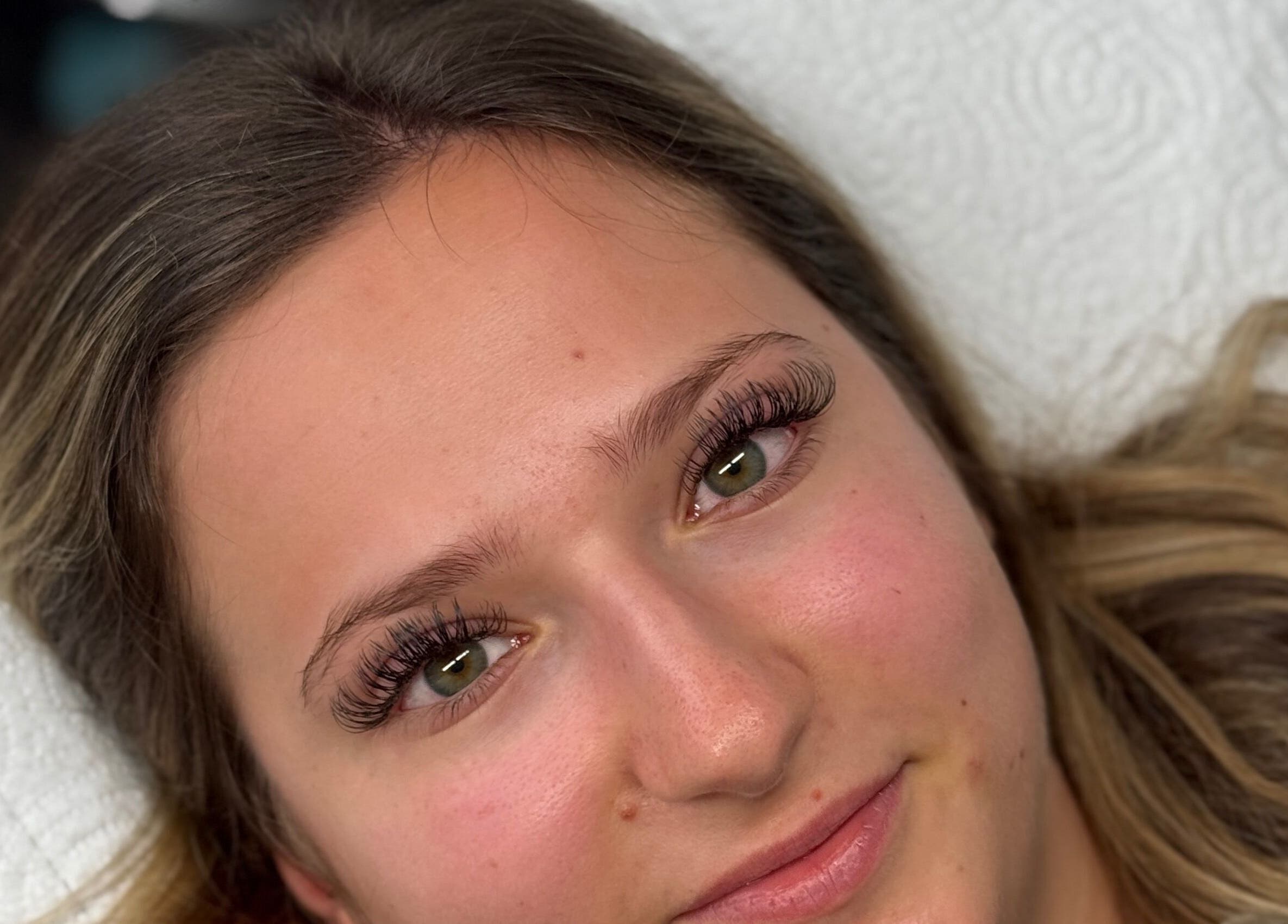 Close-up of client's eyelash extensions at Tay Aesthetics, Tahmoor, New South Wales, AU.