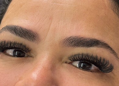 Close-up of lush eyelash extensions at Samaj Beauty Projects, Cape Town, Western Cape, ZA.
