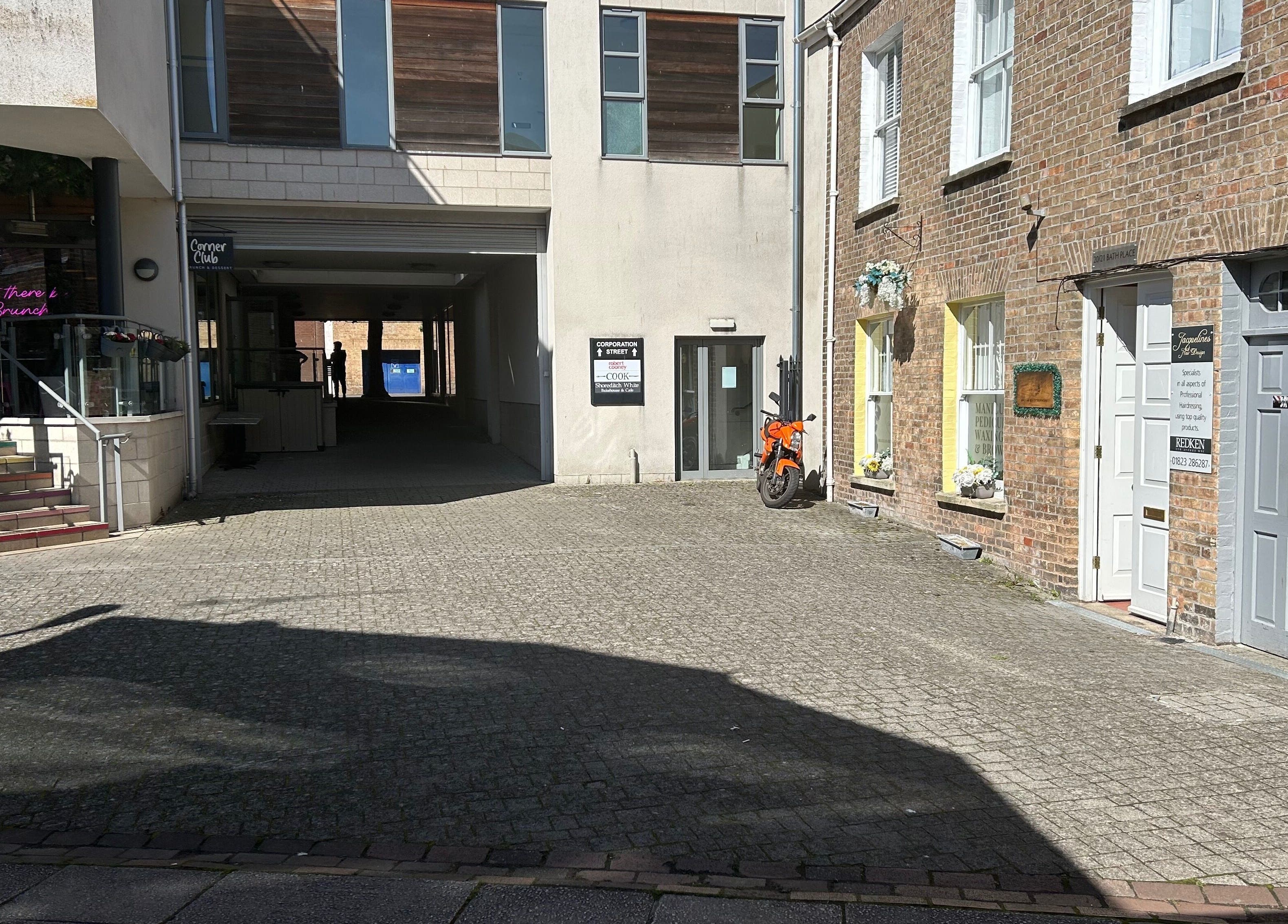 Entrance to Beauty Worx, a beauty venue on a quaint street in Taunton, England, GB.