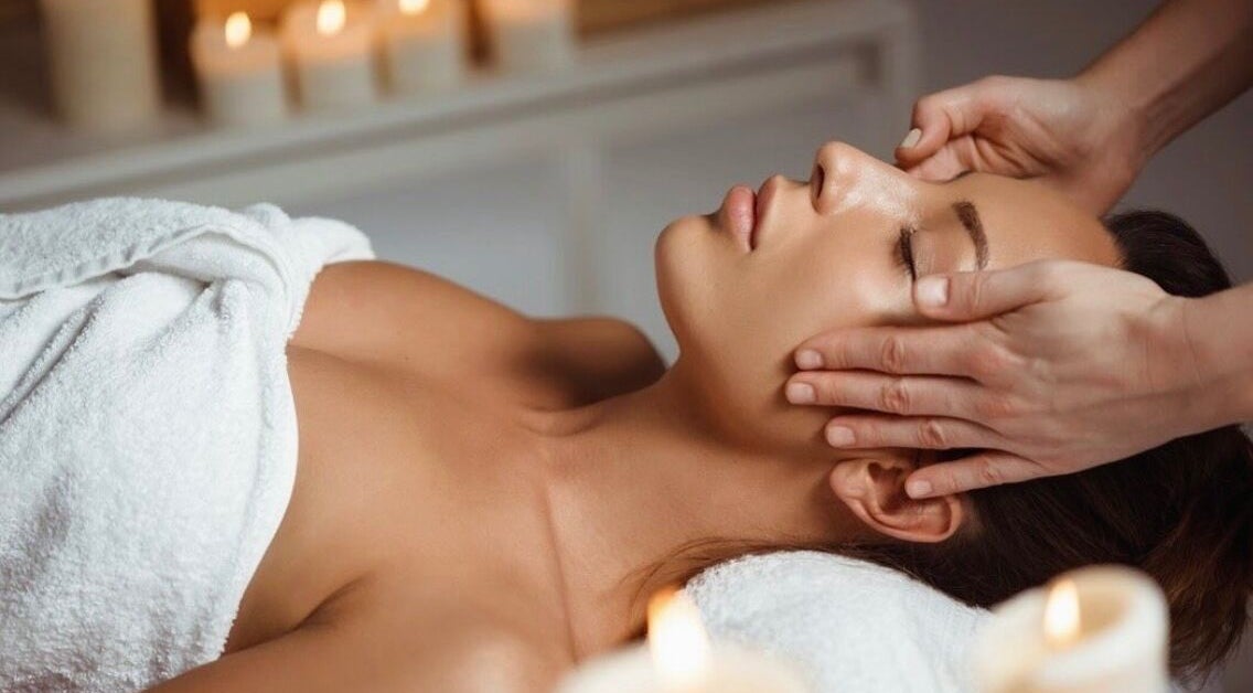 Relaxing head massage at Shape & Slim Massage Studio in Leicester, England, GB surrounded by ambient candles.