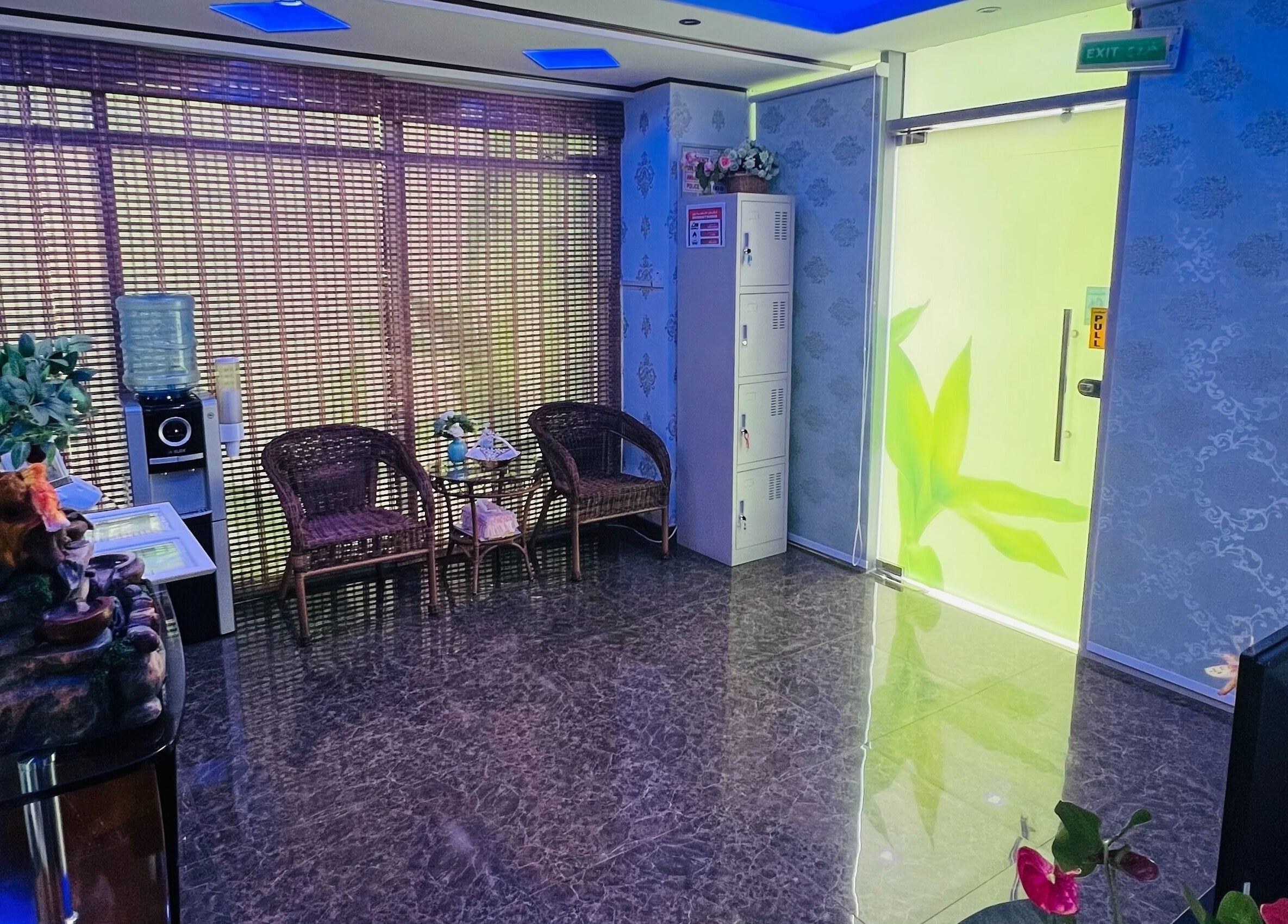 Welcoming lobby at Natural Spa DMCC in Dubai, Dubai, AE, featuring cozy wicker chairs and soothing decor.