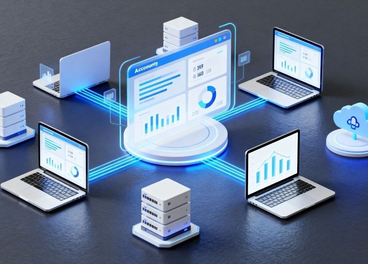 تصور رقمي لشبكة حواسيب مع سحابة في Fresha The Barber، الرياض، منطقة الرياض، السعودية.