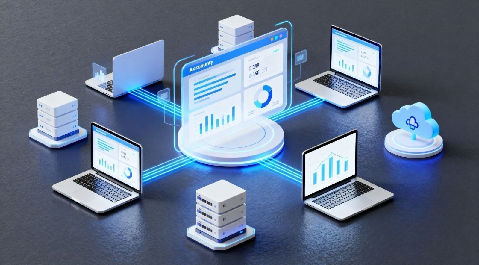 تصور رقمي لشبكة حواسيب مع سحابة في Fresha The Barber، الرياض، منطقة الرياض، السعودية.