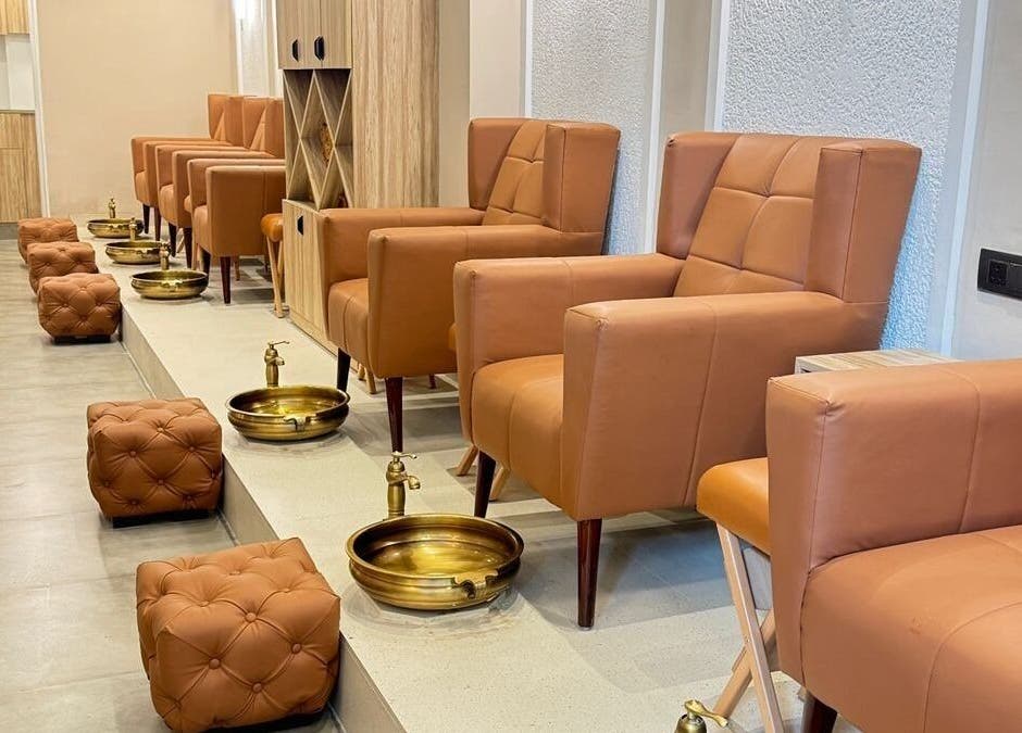 Elegant pedicure chairs at The Mani Pedi Spa, AIPL Joy Street, Gurugram, Haryana, IN.