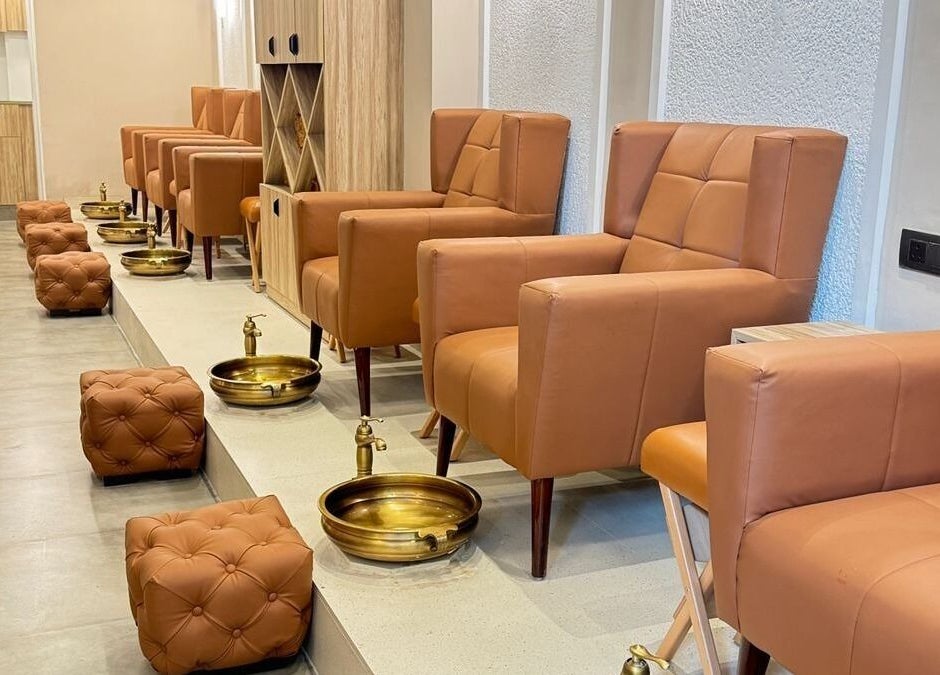 Elegant pedicure chairs at The Mani Pedi Spa, AIPL Joy Street, Gurugram, Haryana, IN.