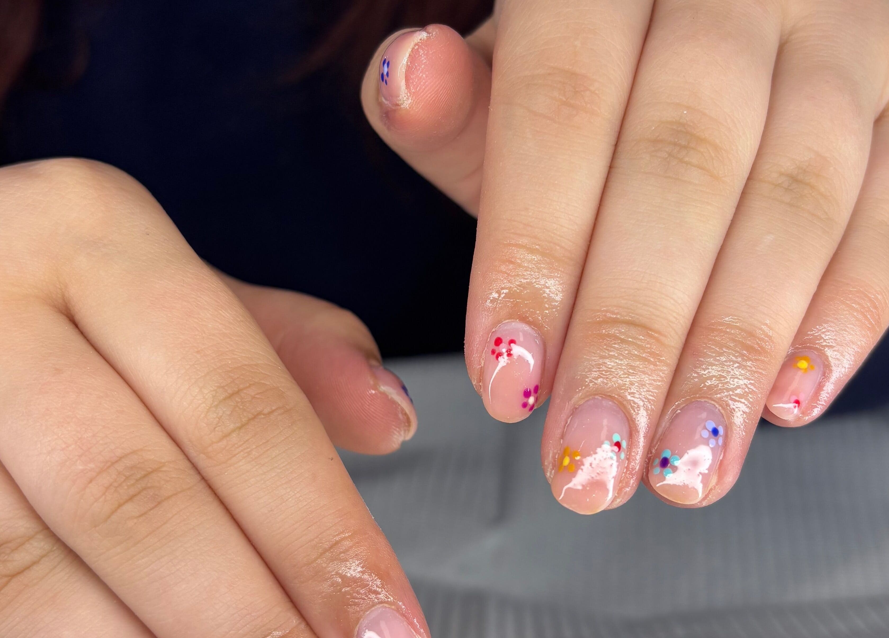 Intricate floral nail art at Blush Dundee, located in Dundee, Scotland, GB.