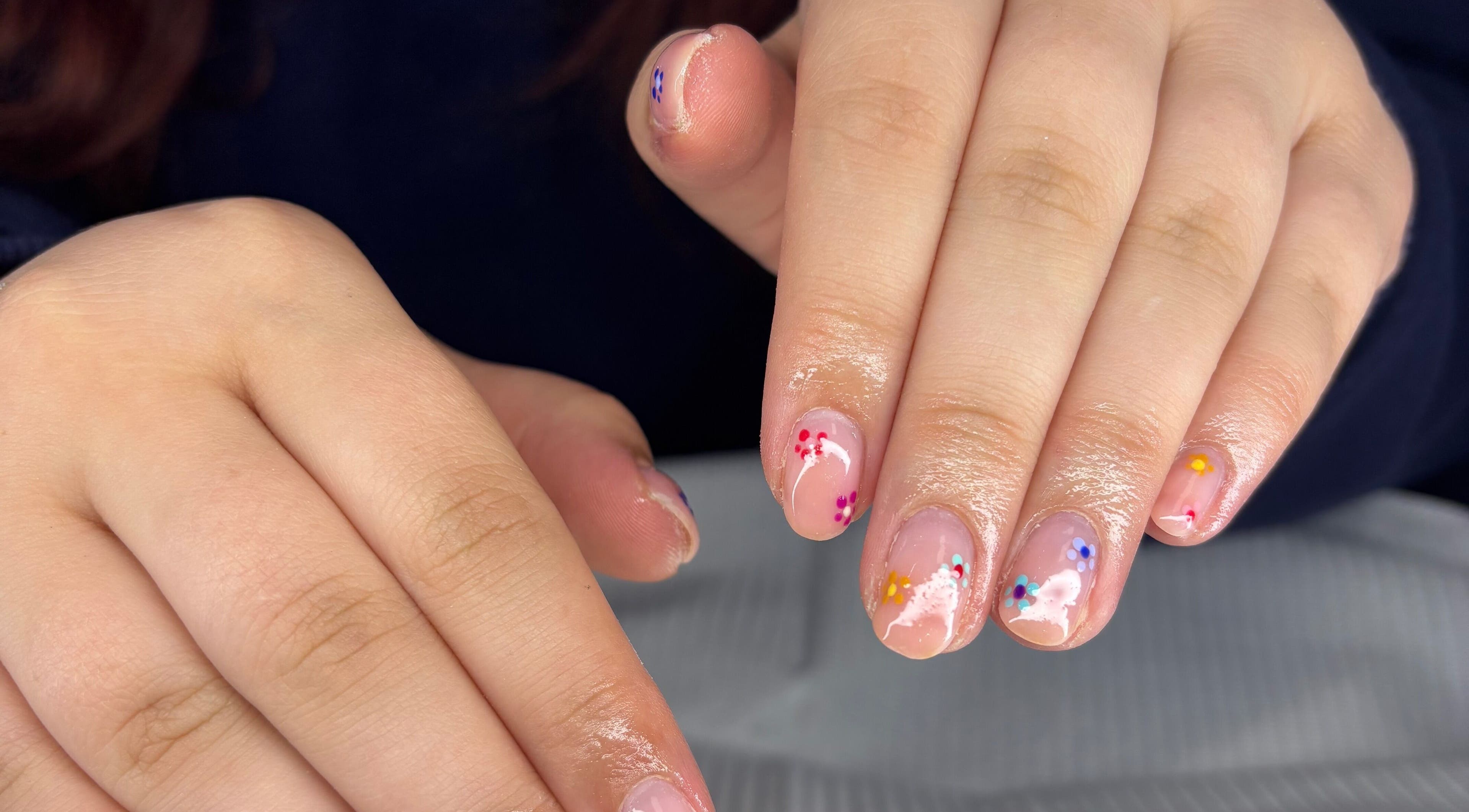 Intricate floral nail art at Blush Dundee, located in Dundee, Scotland, GB.