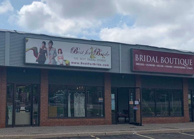 Front view of Best for Bride Barrie, a bridal boutique in Barrie, Ontario, CA showcasing wedding dresses.