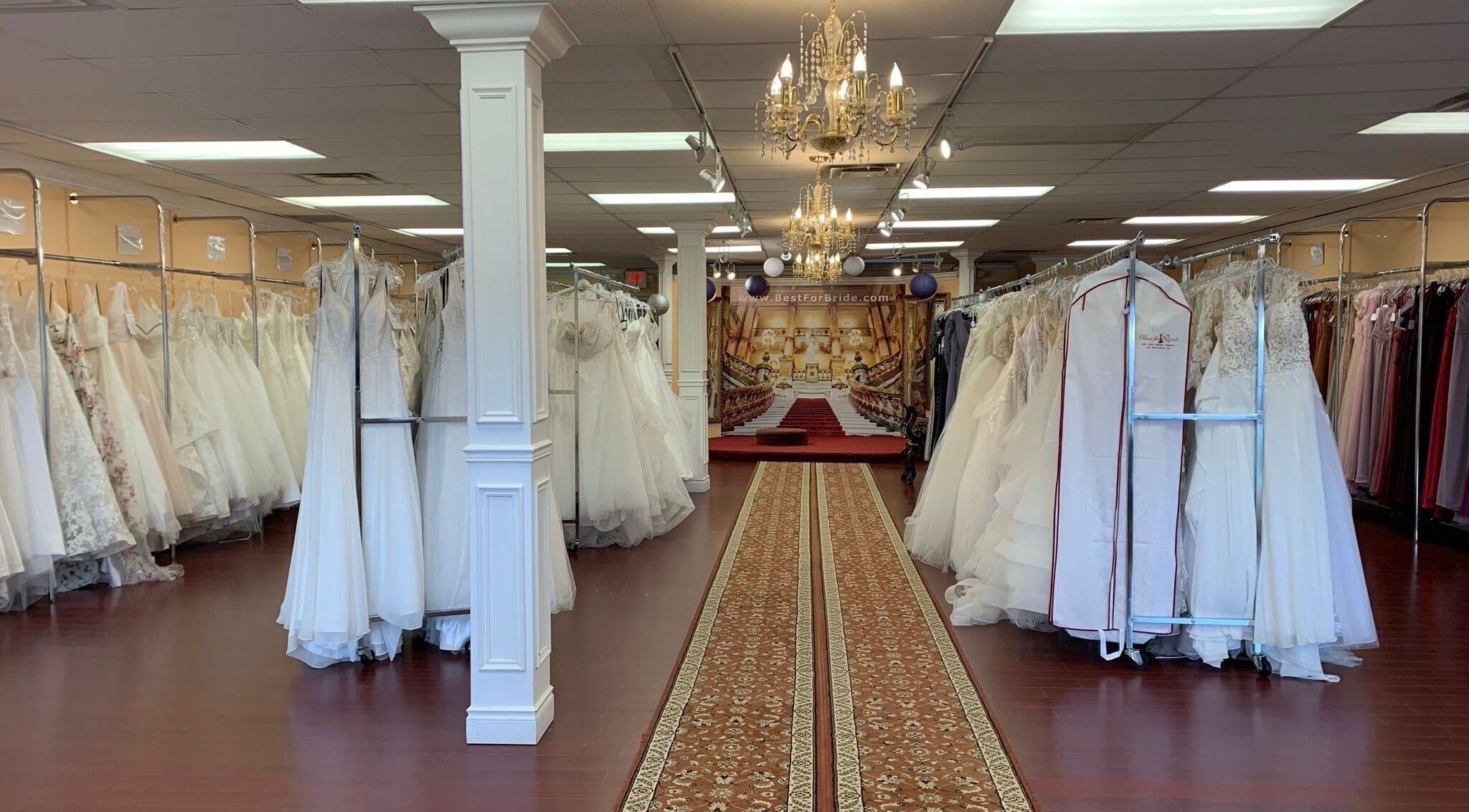 Bridal gown selection at Best for Bride Barrie, Barrie, Ontario, CA showcasing elegant wedding dresses.