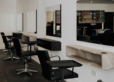 Modern salon interior at Lauren O Sullivan Makeup, Killarney, County Kerry, IE. Elegant styling stations.