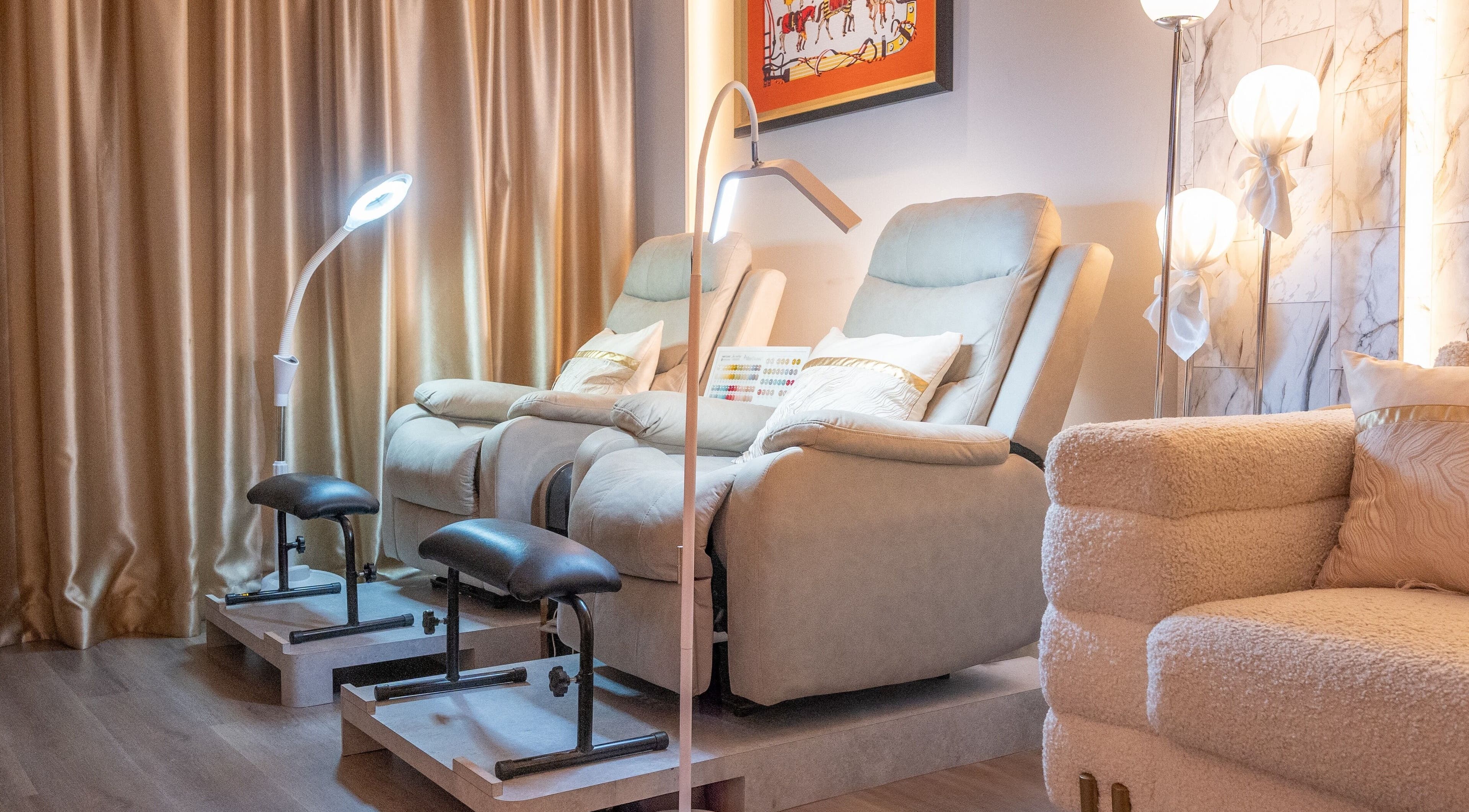 Bijoux Nail Studio's plush seating area in Singapore, Singapore, SG, offering a luxurious spa experience.