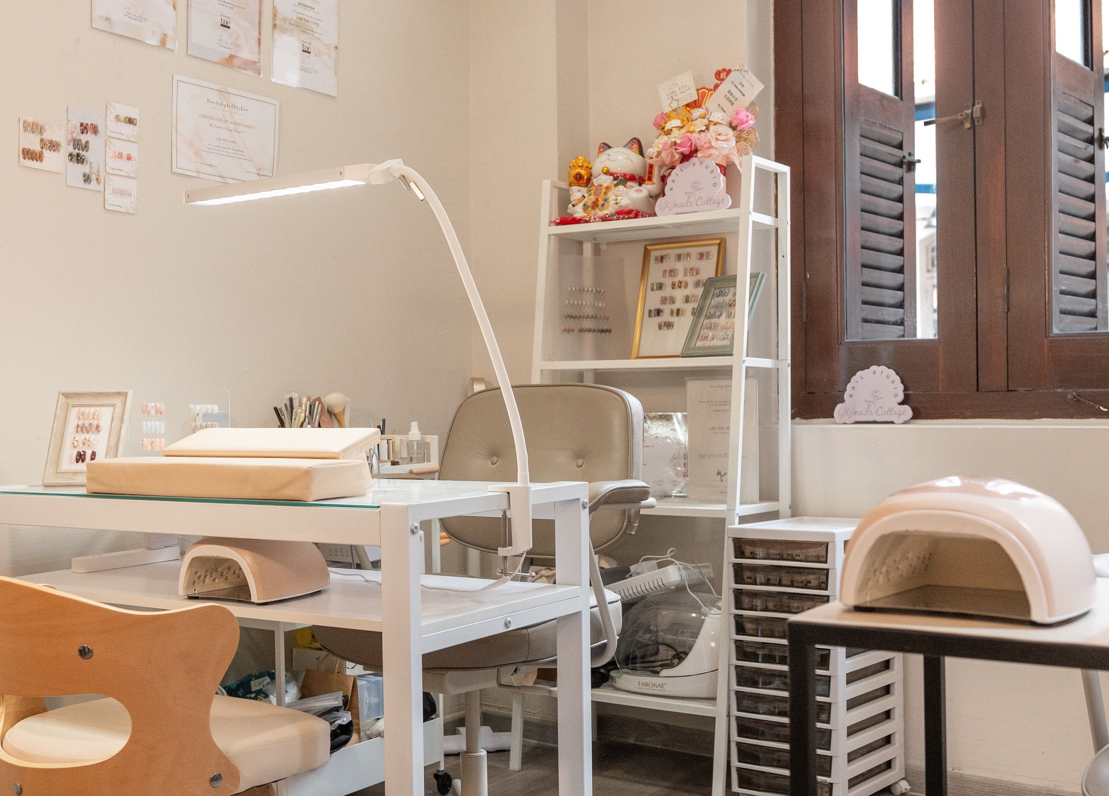 Bijoux Nail Studio in Singapore, SG showcases a serene nail station with modern decor and ample natural light.