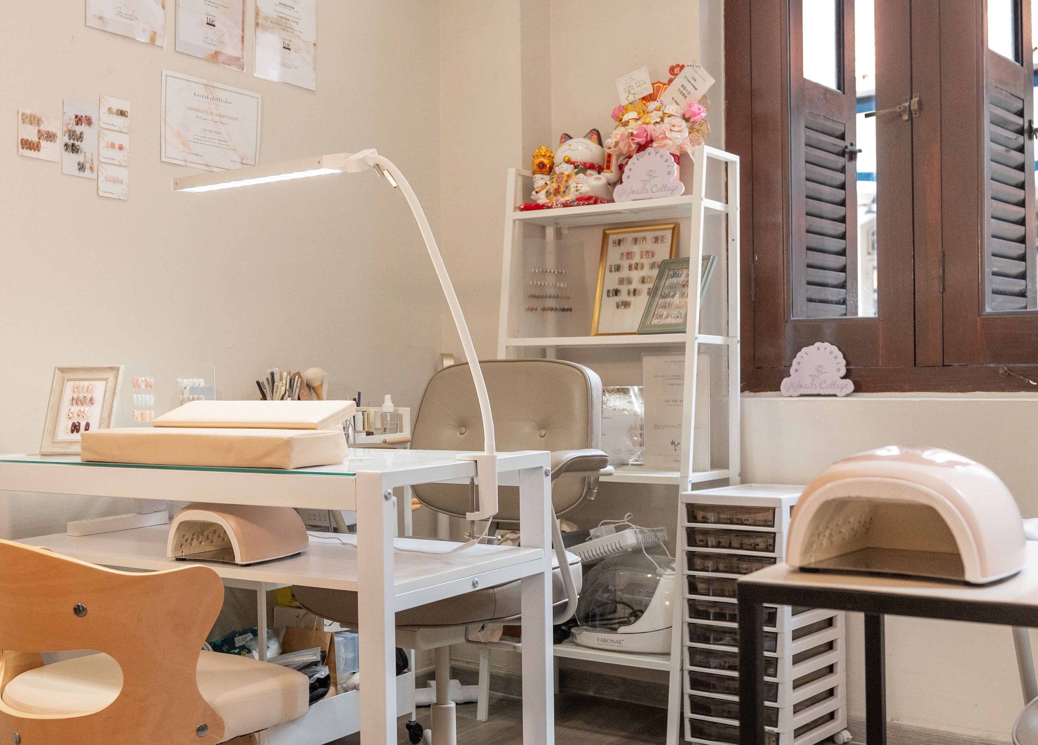 Bijoux Nail Studio in Singapore, SG showcases a serene nail station with modern decor and ample natural light.