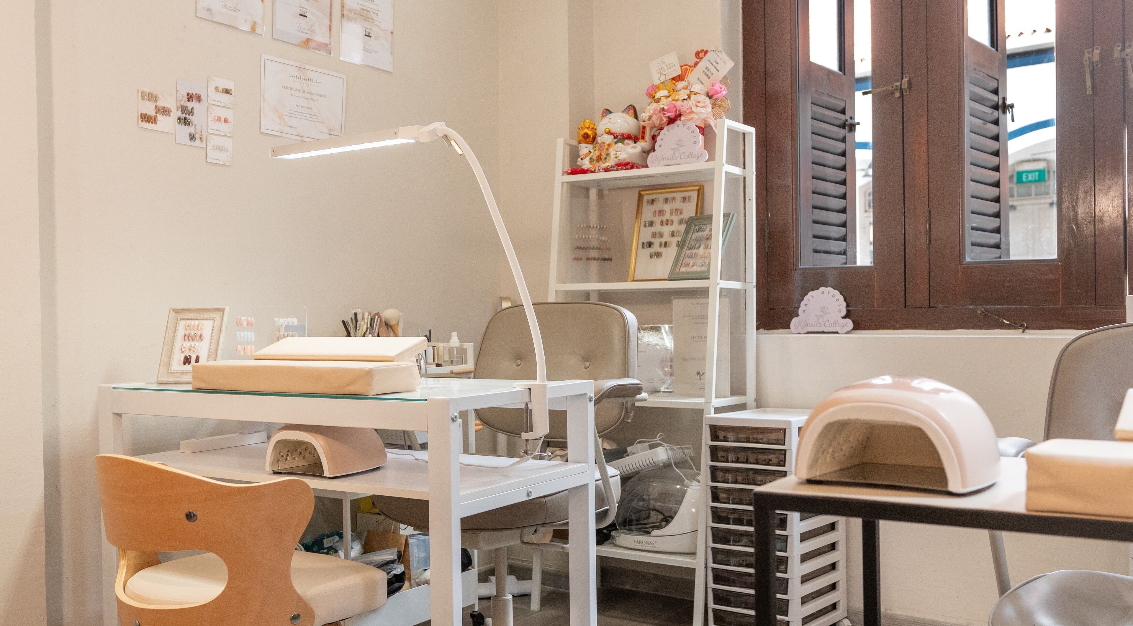 Bijoux Nail Studio in Singapore, SG showcases a serene nail station with modern decor and ample natural light.