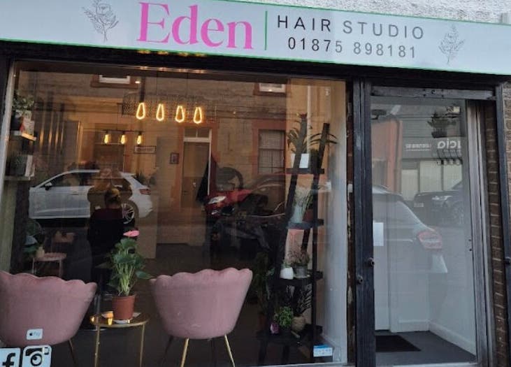 Front view of Eden Hair Studio in Port Seton, Scotland, GB showcasing modern chic design.
