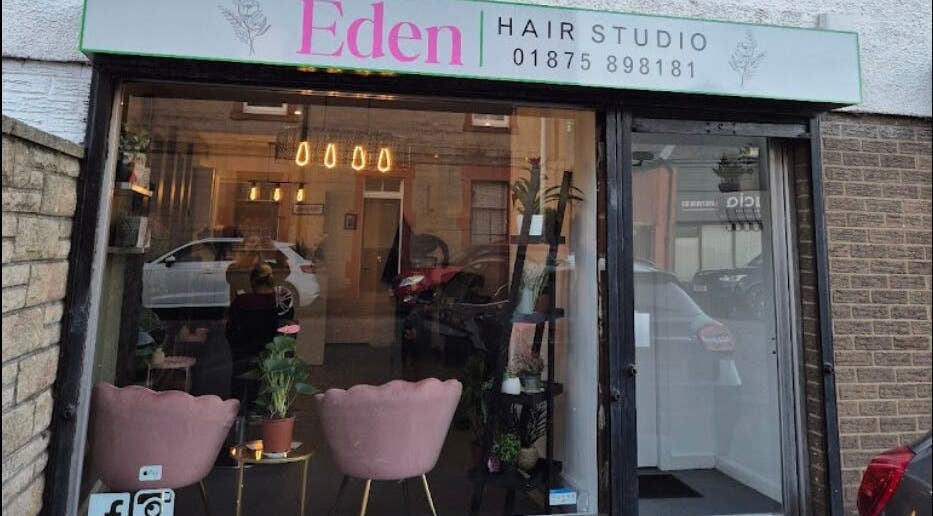 Front view of Eden Hair Studio in Port Seton, Scotland, GB showcasing modern chic design.