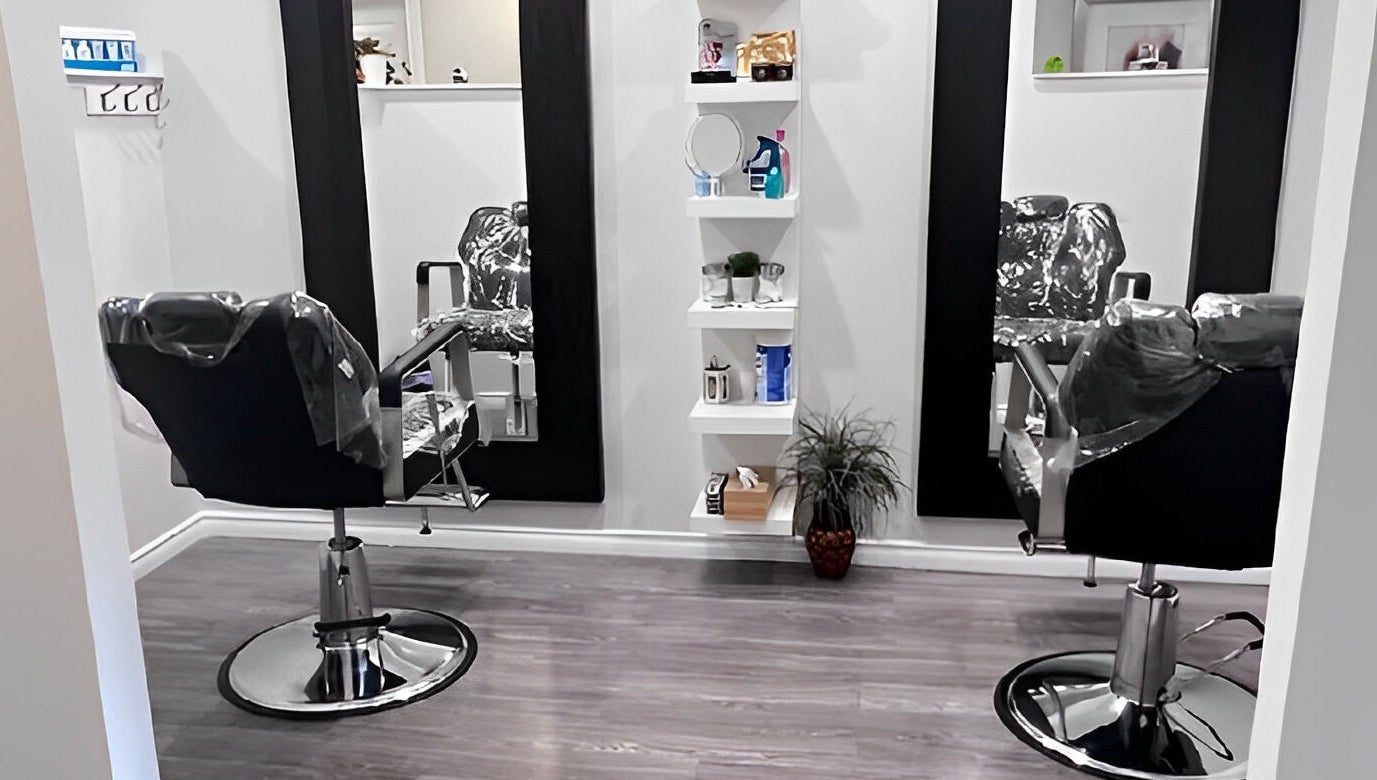 Modern salon chairs at Beauty Destination Brow and Wax Bar, Burlington, Ontario, CA.