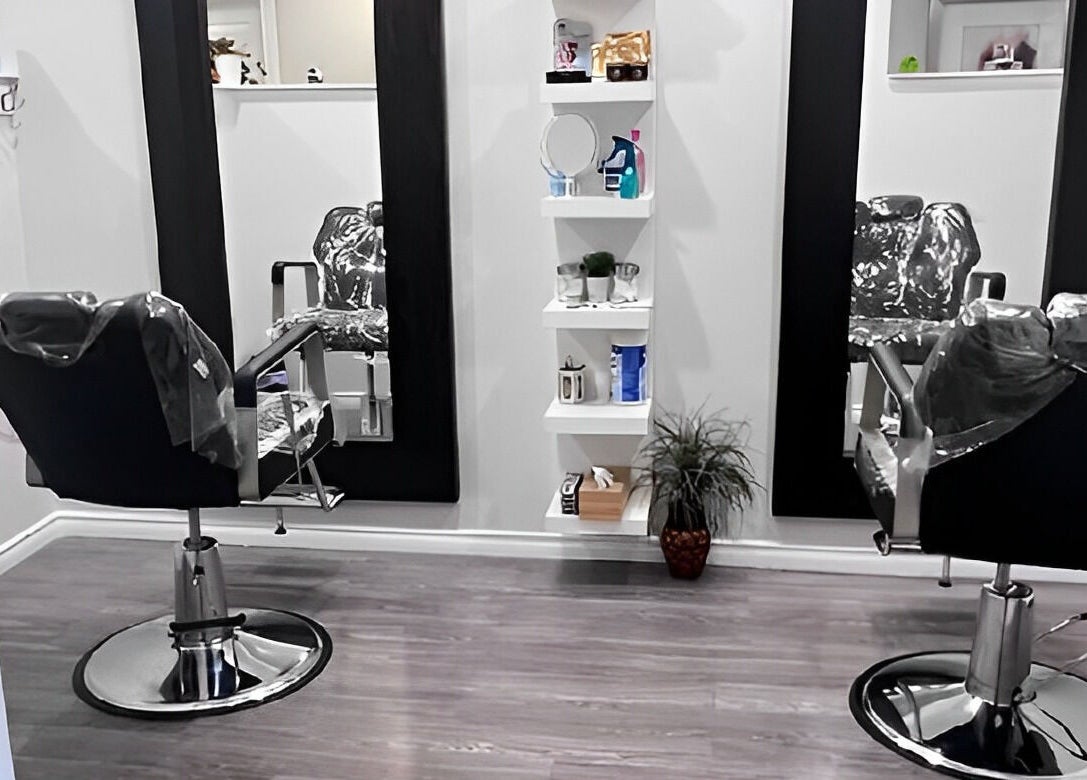 Modern salon chairs at Beauty Destination Brow and Wax Bar, Burlington, Ontario, CA.