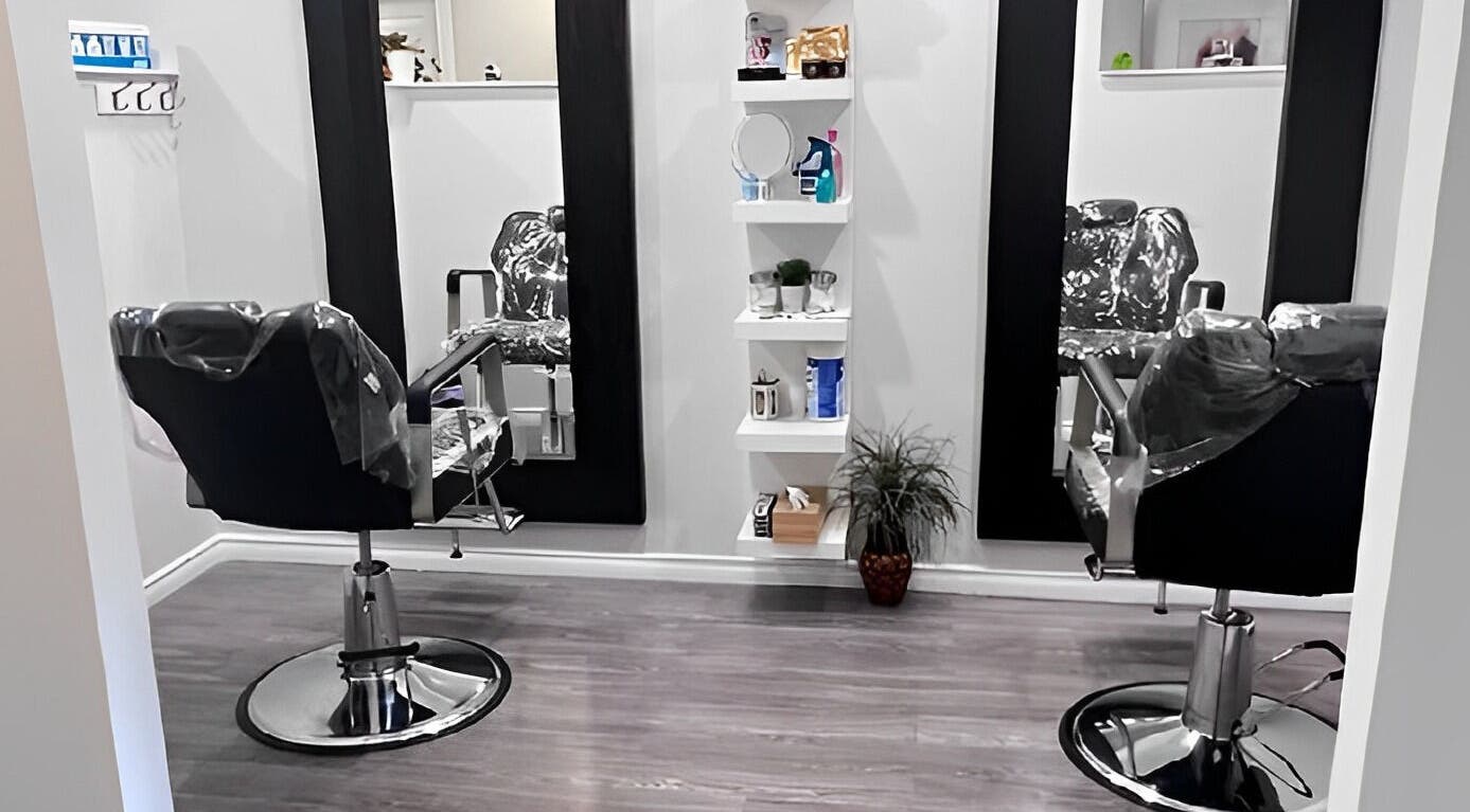 Modern salon chairs at Beauty Destination Brow and Wax Bar, Burlington, Ontario, CA.