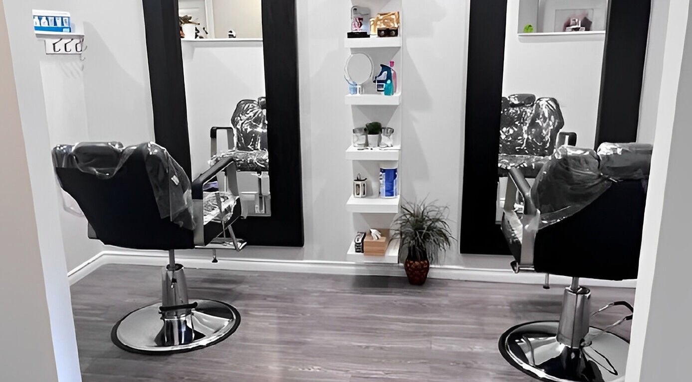 Modern salon chairs at Beauty Destination Brow and Wax Bar, Burlington, Ontario, CA.