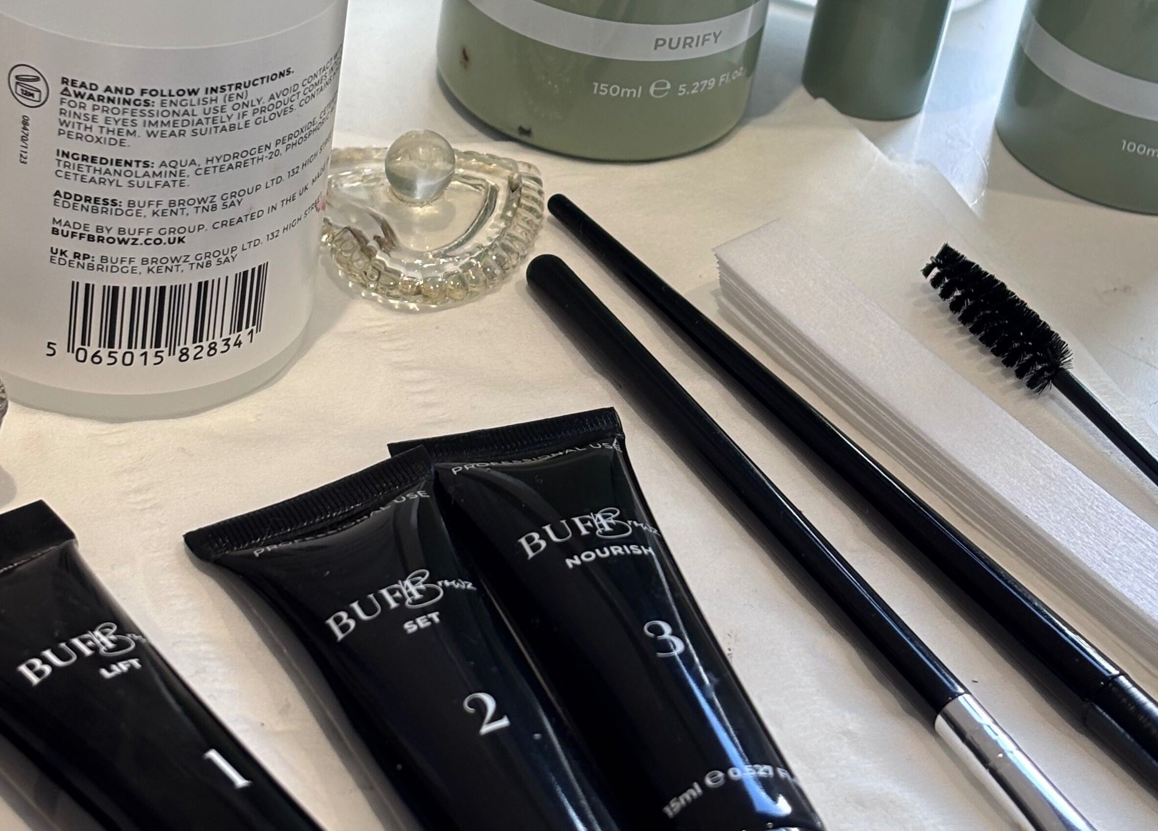 Beauty products at Glam by Tyler Marie, Oswestry, England, GB showcasing essential tools and cosmetics.