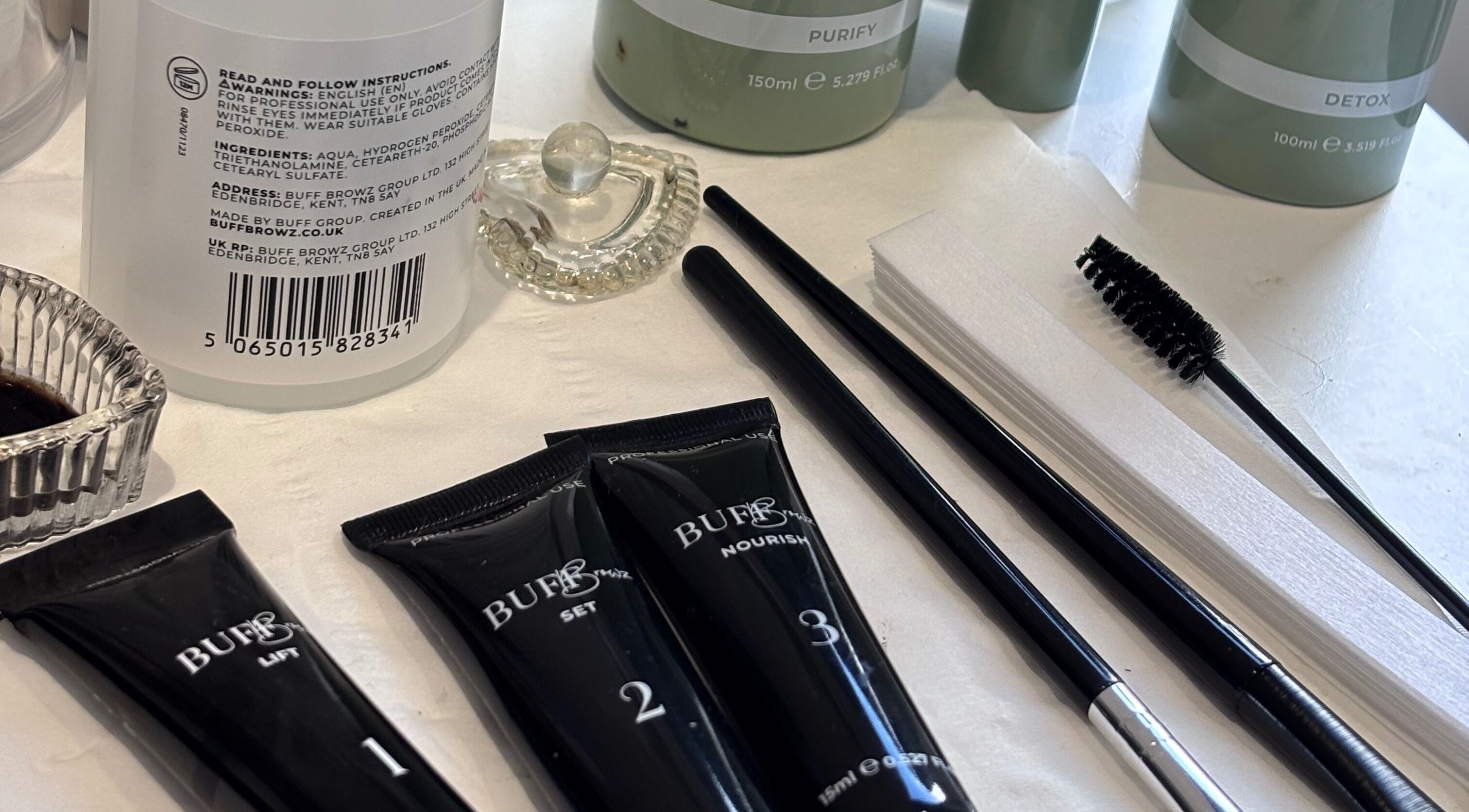 Beauty products at Glam by Tyler Marie, Oswestry, England, GB showcasing essential tools and cosmetics.