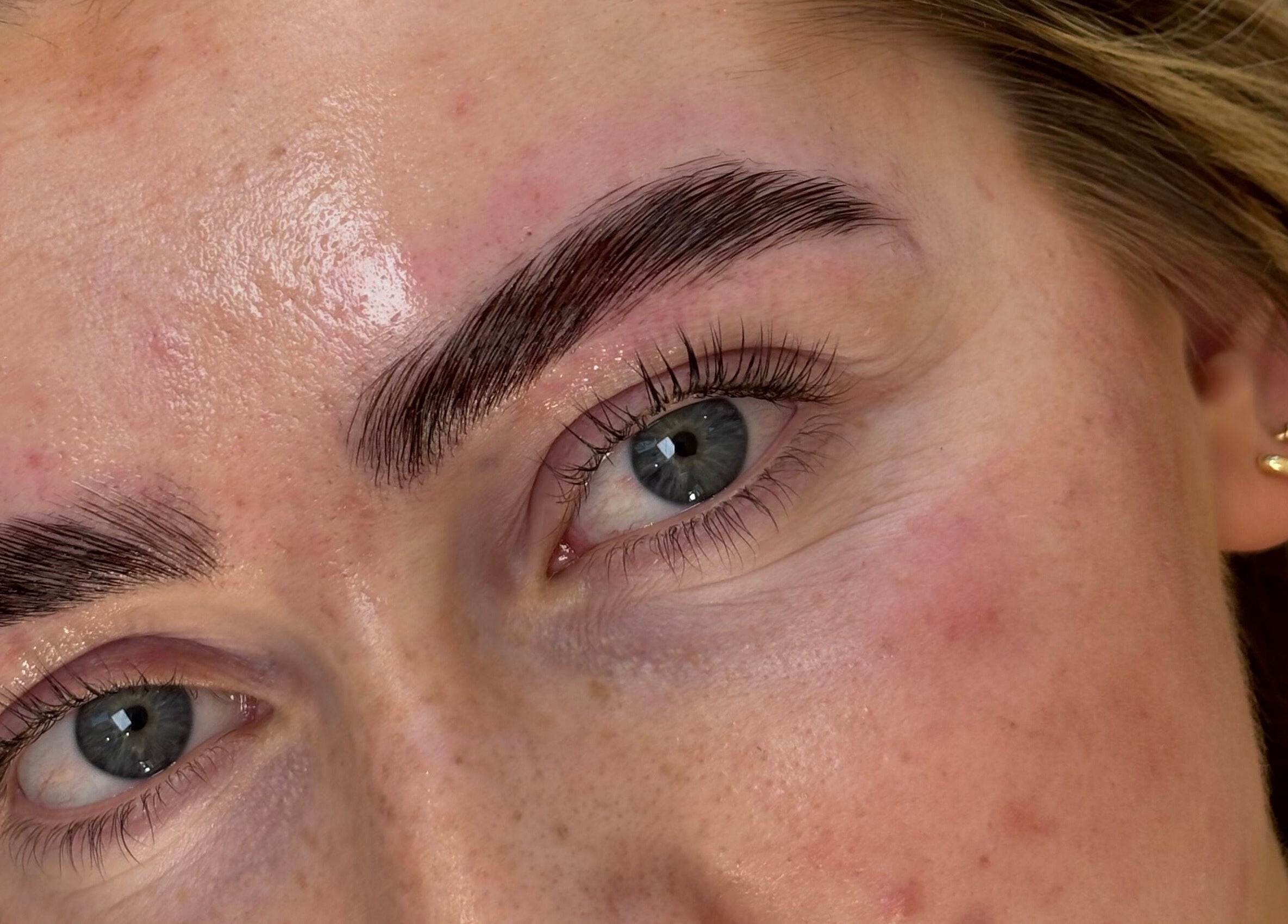 Close-up of styled eyebrows at Glam by Tyler Marie, Oswestry, England, GB.