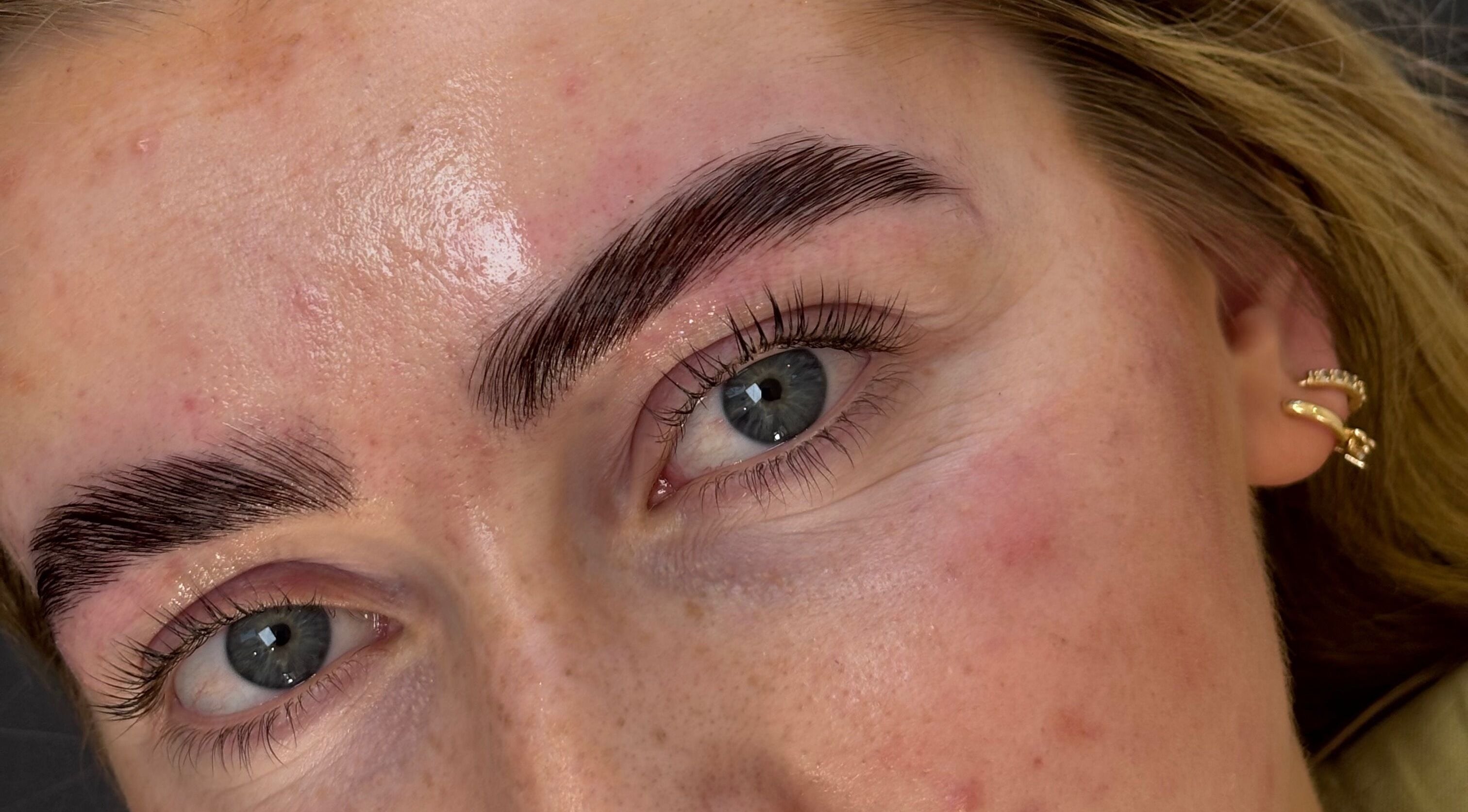 Close-up of styled eyebrows at Glam by Tyler Marie, Oswestry, England, GB.