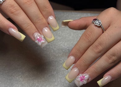 French manicure with floral art at The Beauty Lounge, Swindon, England, GB.