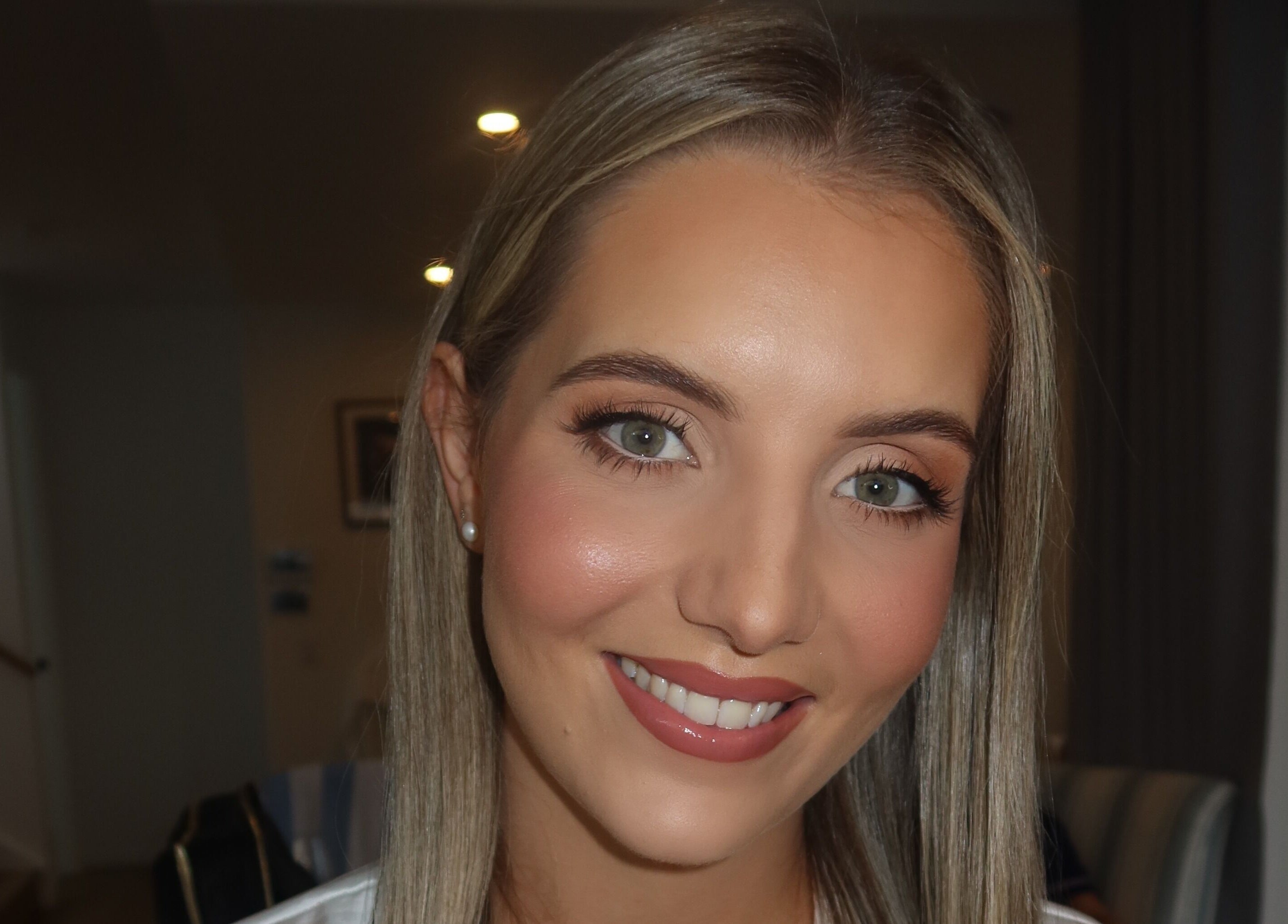 Close-up of a woman's radiant makeup at By Paras, Carindale, Queensland, AU.