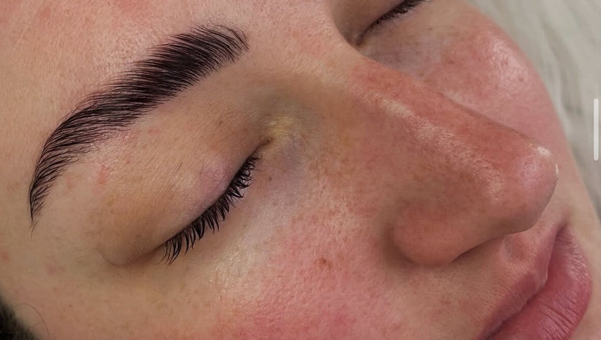 Close-up of perfectly groomed eyebrows at Lashes By Yas X, Ashbourne, England, GB.