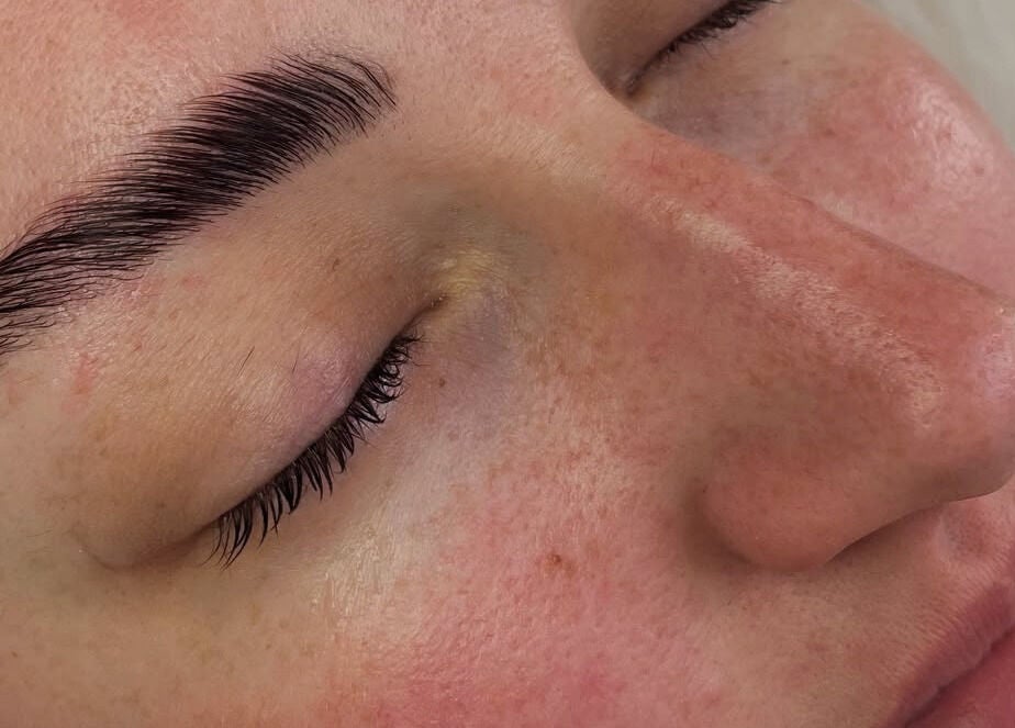 Close-up of perfectly groomed eyebrows at Lashes By Yas X, Ashbourne, England, GB.