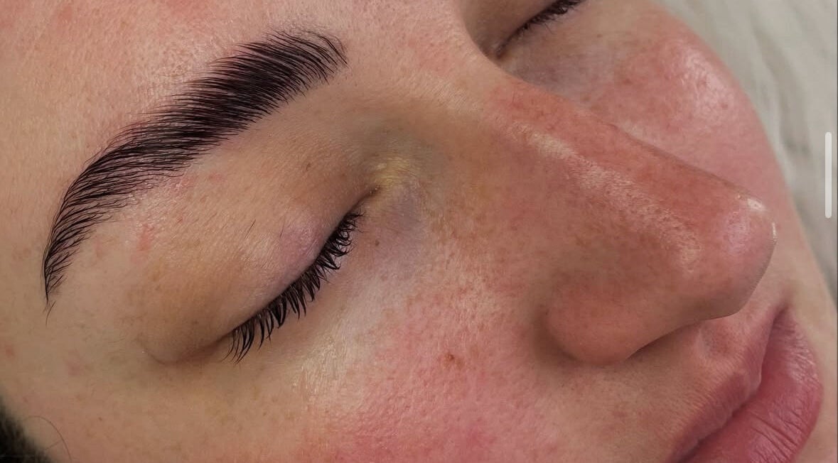 Close-up of perfectly groomed eyebrows at Lashes By Yas X, Ashbourne, England, GB.
