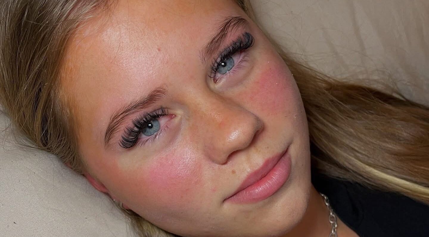 Close-up of eyelash extensions by Lashes By Yas X in Ashbourne, England, GB on a relaxed client.