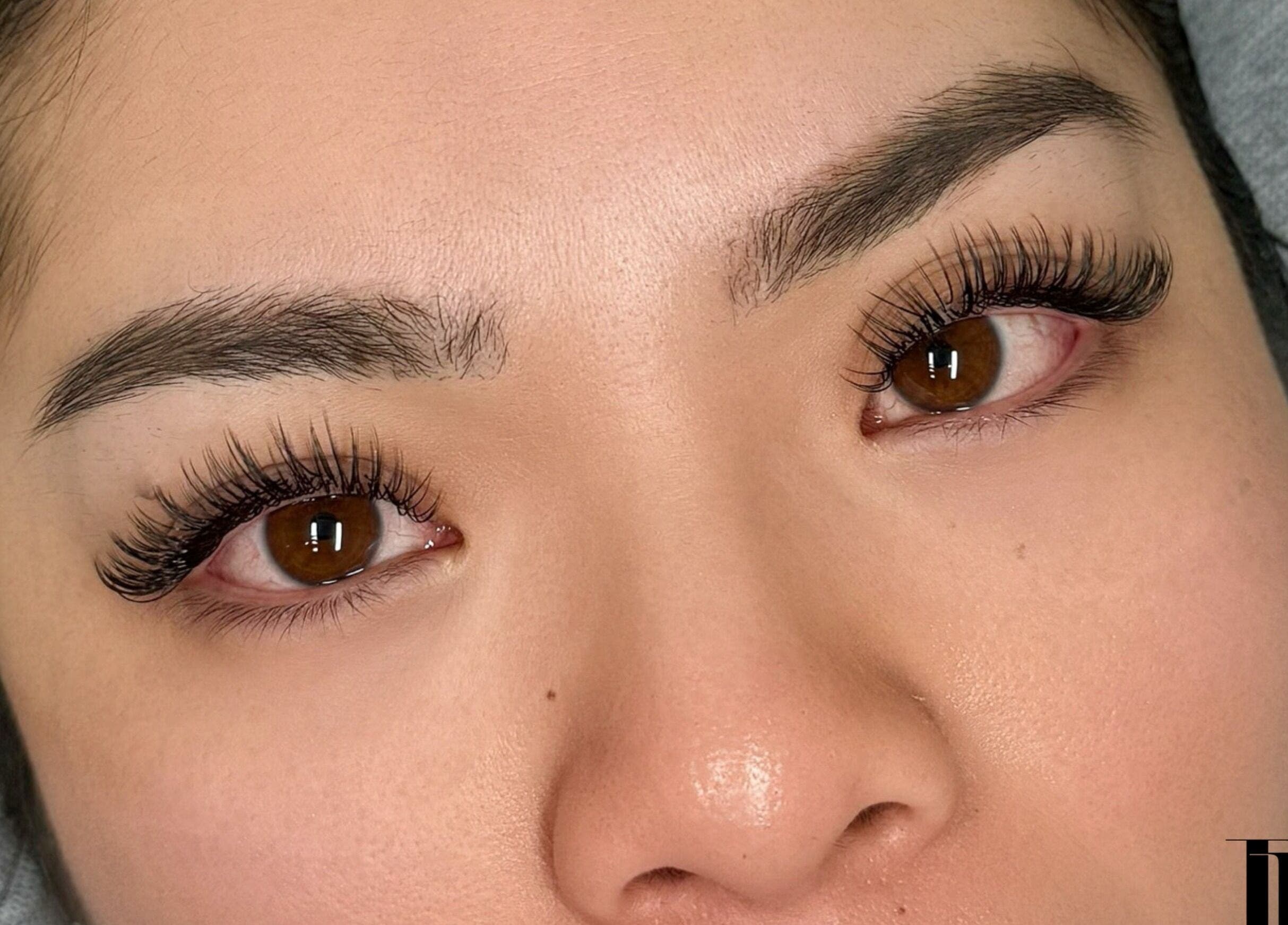 Close-up of eyelash extensions at Jolee Beauty Co - Prestons, New South Wales, AU.