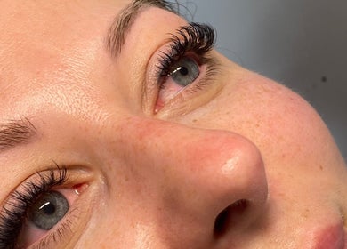 Close-up of perfected lashes at Adoré Studio, Hatfield, England, GB, showcasing expert beauty treatment.