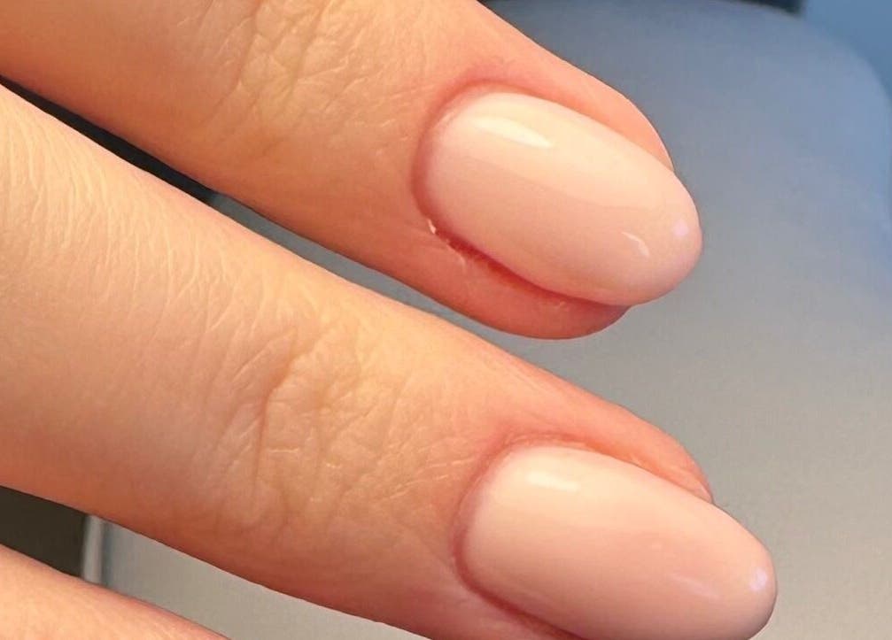 Close-up of a nude manicure at LGD nails, Fareham, England, GB, showcasing elegant gel polish.