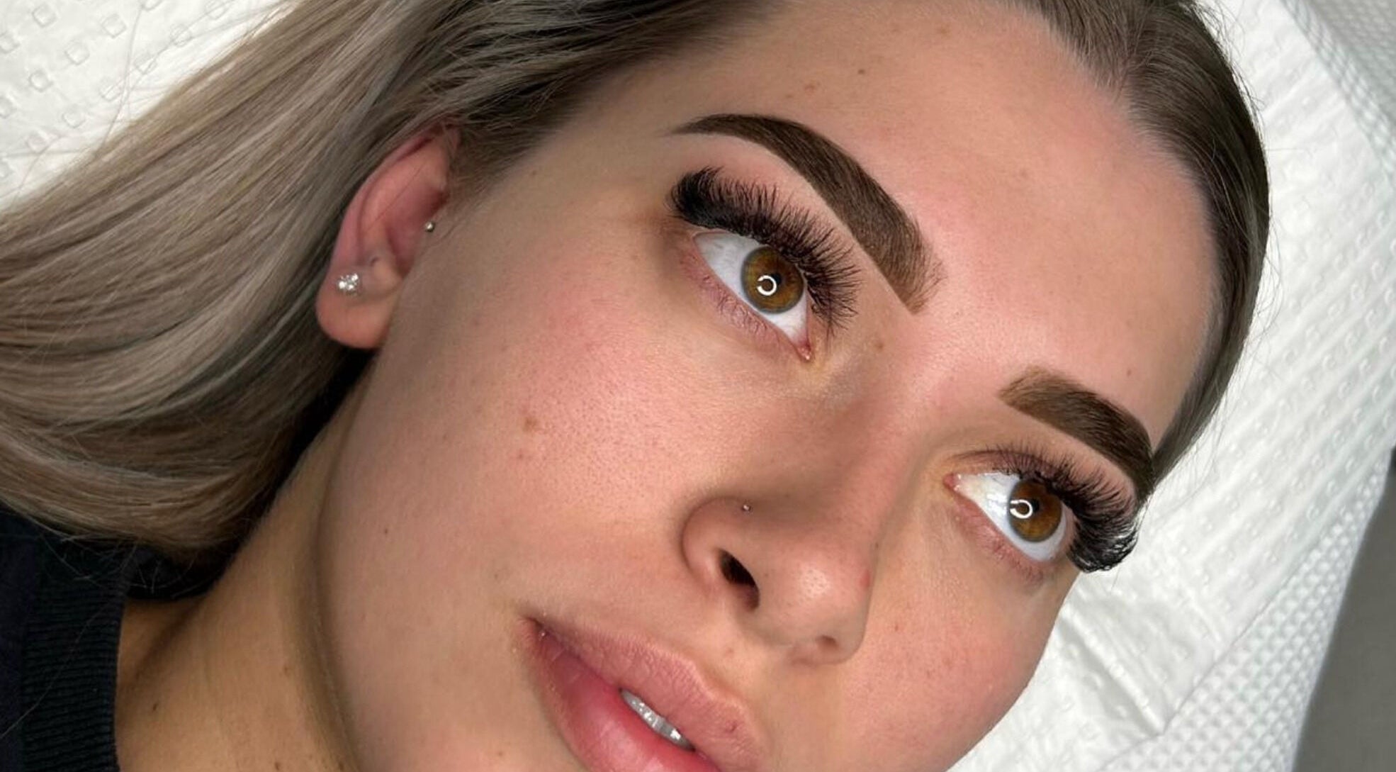 Close-up of styled eyebrows and lashes at The Beauty Lounge Geelong, North Geelong, Victoria, AU.