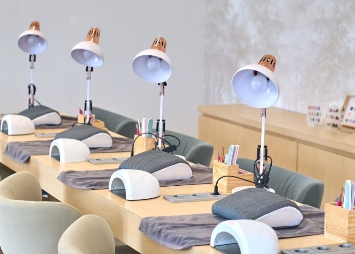 Modern nail station at Korra Spa and Nails, Bali, Bali, ID, featuring manicure tools and comfortable seating.