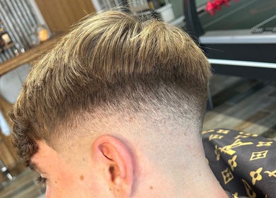 Close-up of a clean fade haircut at LS Cuts in Scunthorpe, England, GB.
