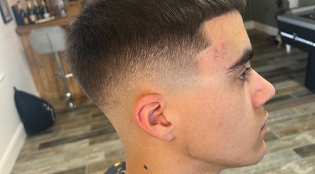Close-up of a stylish fade haircut at LS Cuts, Scunthorpe, England, GB.