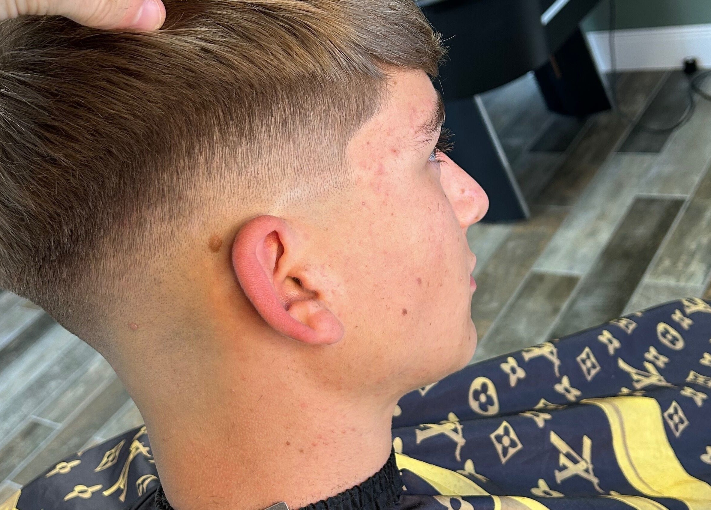 Close-up of a fresh fade haircut at LS Cuts, Scunthorpe, England, GB.