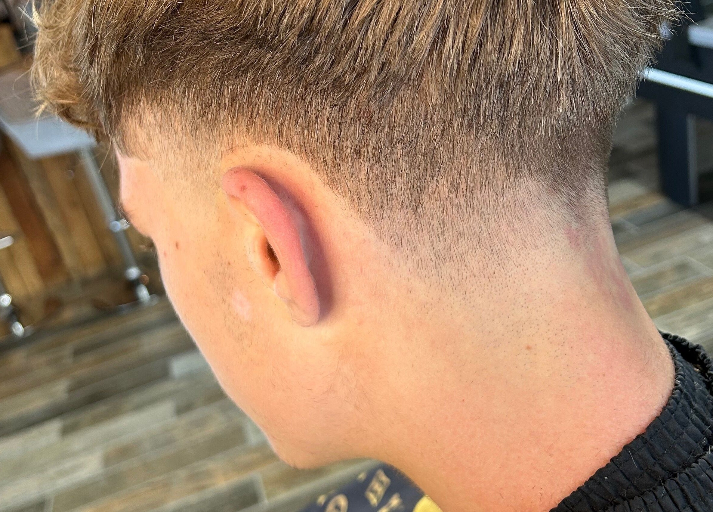 Close-up of fresh taper cut at LS Cuts in Scunthorpe, England, GB, showcasing professional styling.