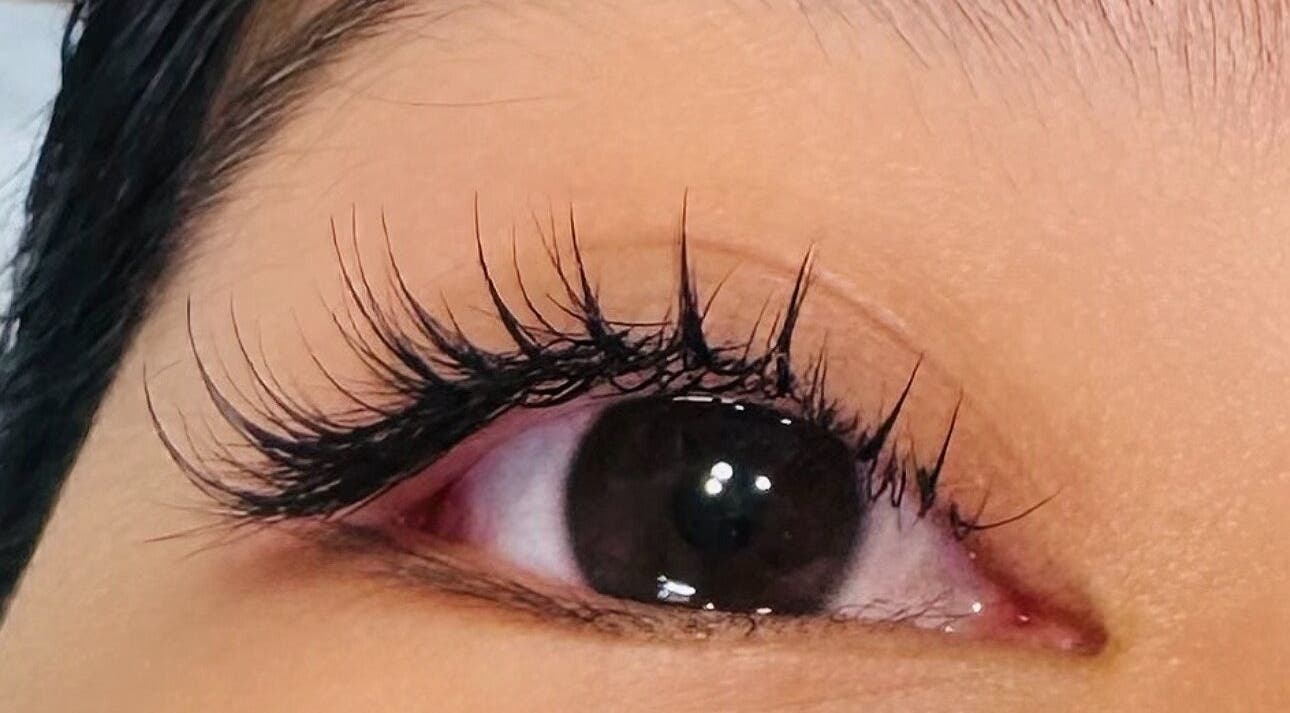 Close-up of stunning lash extensions at T’s Nail & Lash Spa, San Francisco, California, US.