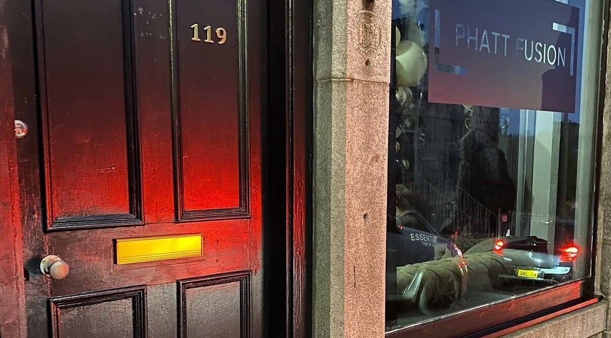 Entrance to The Lash Studio (Aberdeen) @ PHATT FUSION in Aberdeen, Scotland, GB with visible signage.